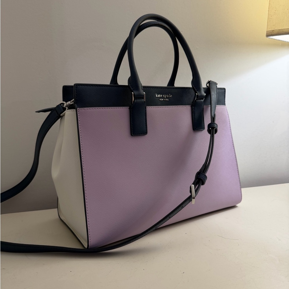 Kate Spade Large Cameron Satchel Lavender, Navy & White - Picture 4 of 10